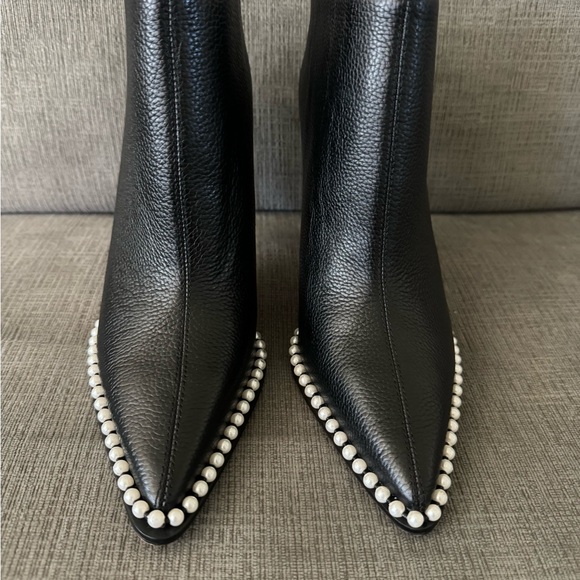 Karl Lagerfeld Cyron Black Leather Beaded Stiletto Booties - Picture 3 of 6